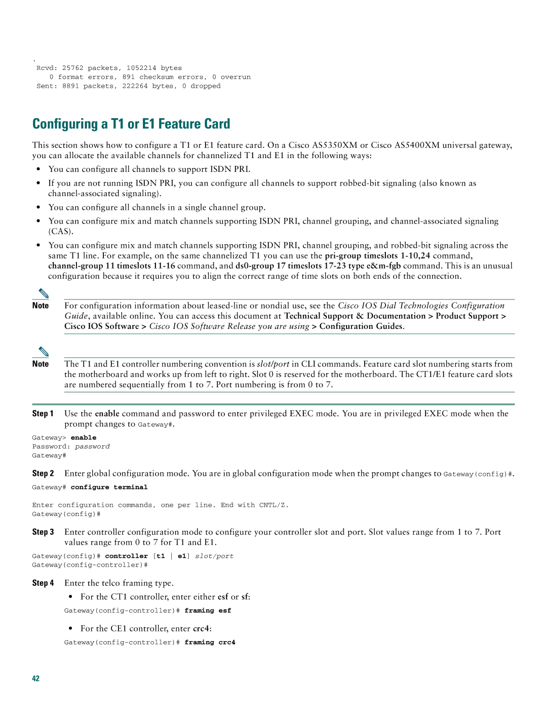 Cisco Systems AS5400XM quick start Configuring a T1 or E1 Feature Card 