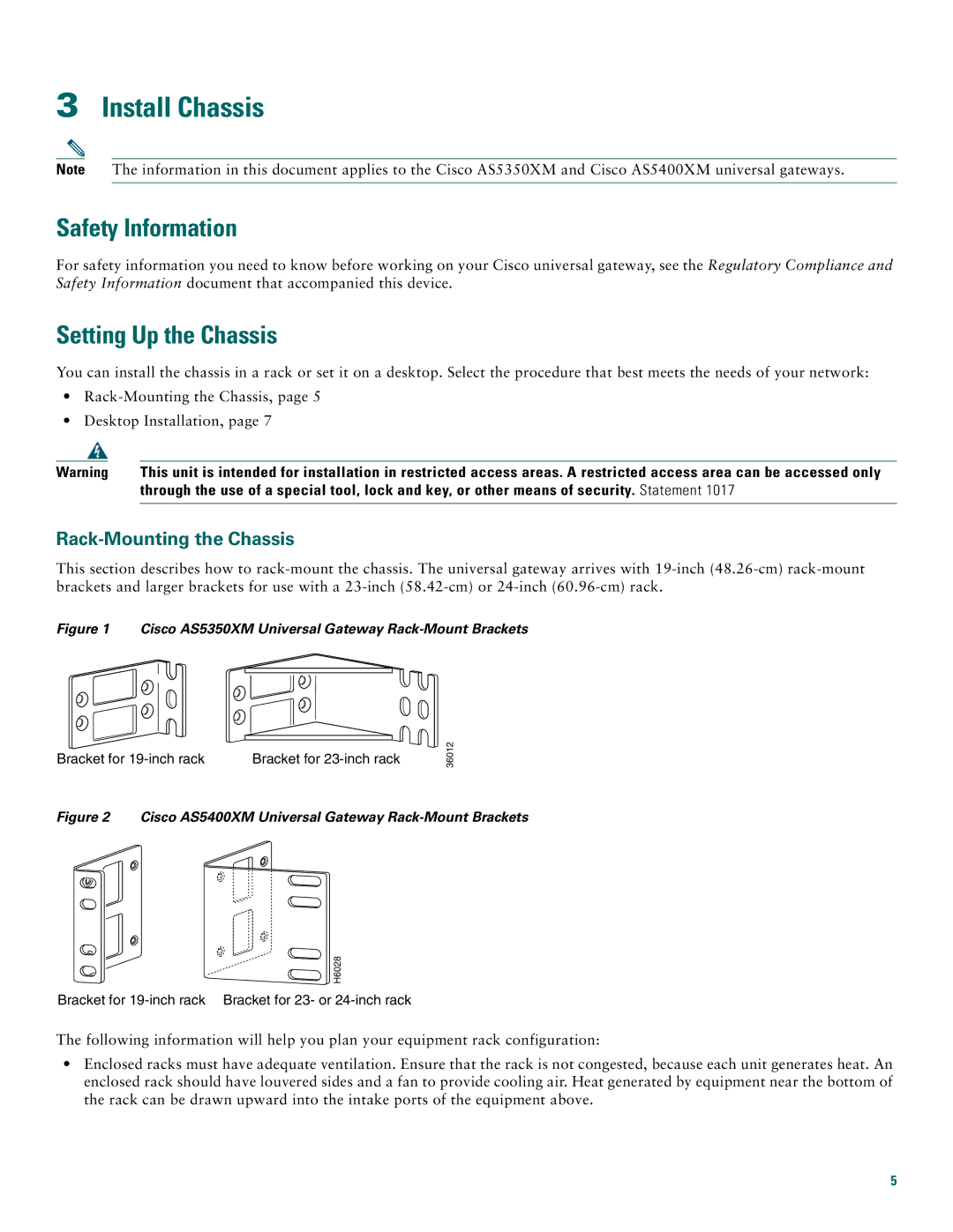 Cisco Systems AS5400XM quick start Install Chassis, Safety Information, Setting Up the Chassis, Rack-Mounting the Chassis 