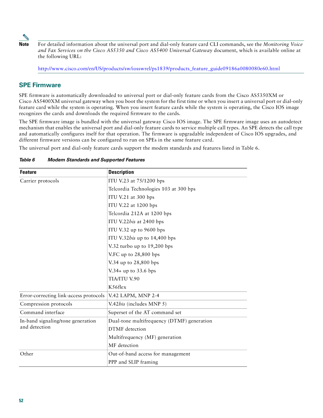 Cisco Systems AS5400XM quick start SPE Firmware, Feature Description 