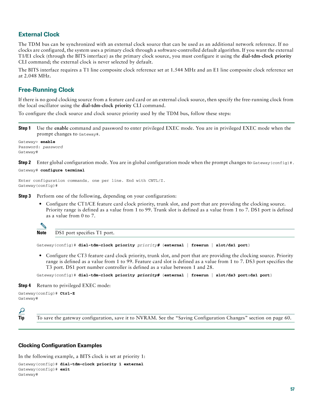 Cisco Systems AS5400XM quick start External Clock, Free-Running Clock, Clocking Configuration Examples 