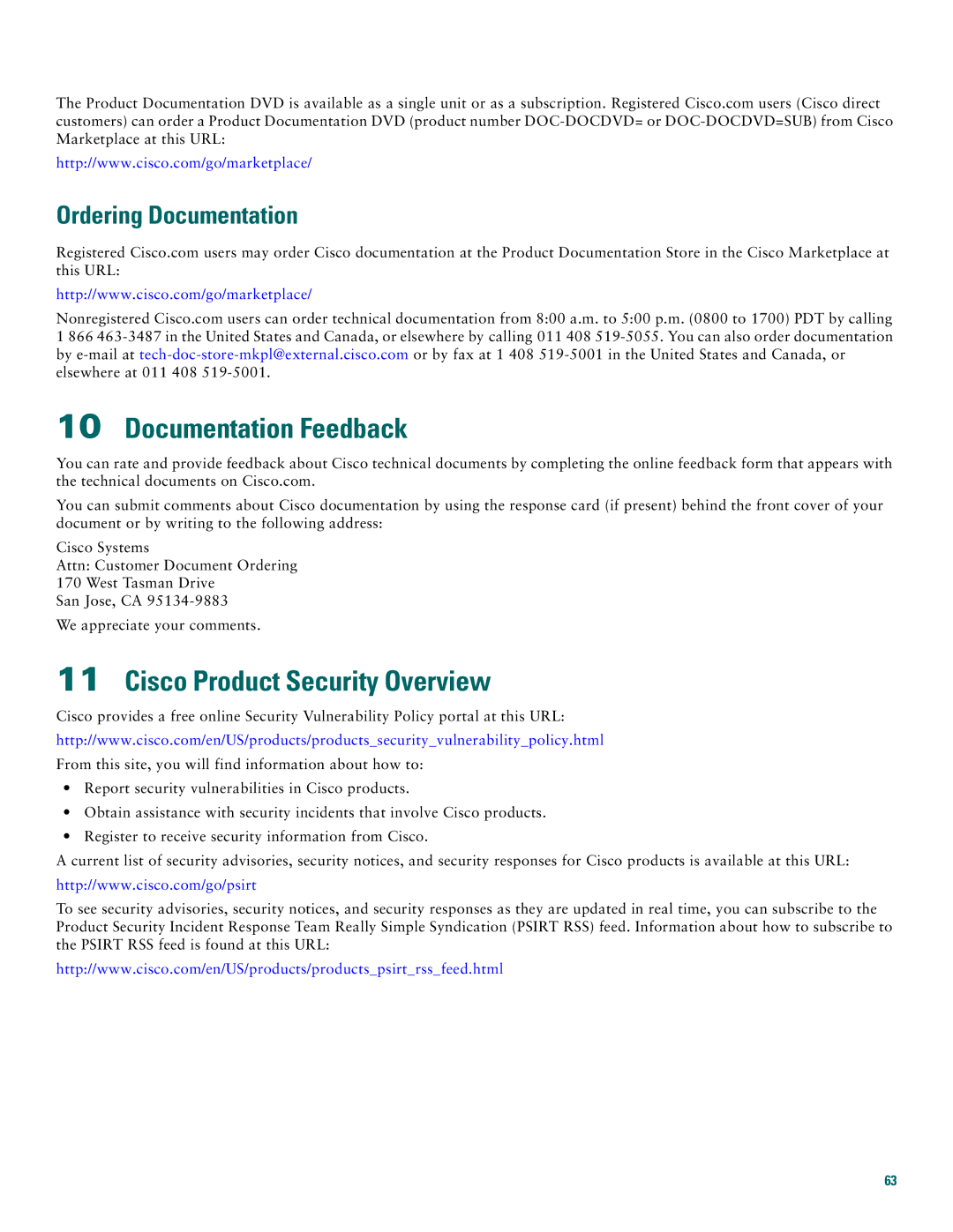 Cisco Systems AS5400XM quick start Documentation Feedback, Cisco Product Security Overview, Ordering Documentation 