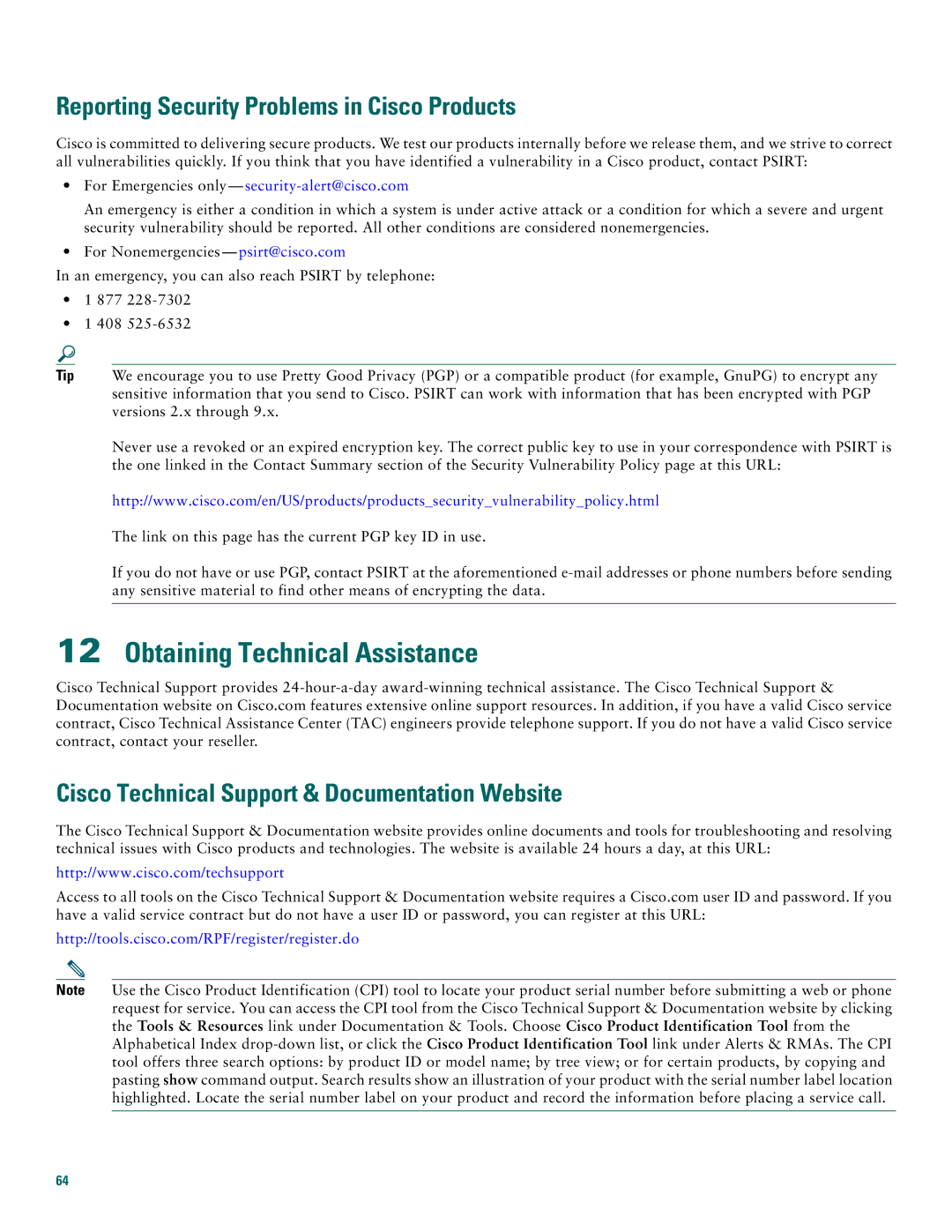 Cisco Systems AS5400XM quick start Obtaining Technical Assistance, Reporting Security Problems in Cisco Products 