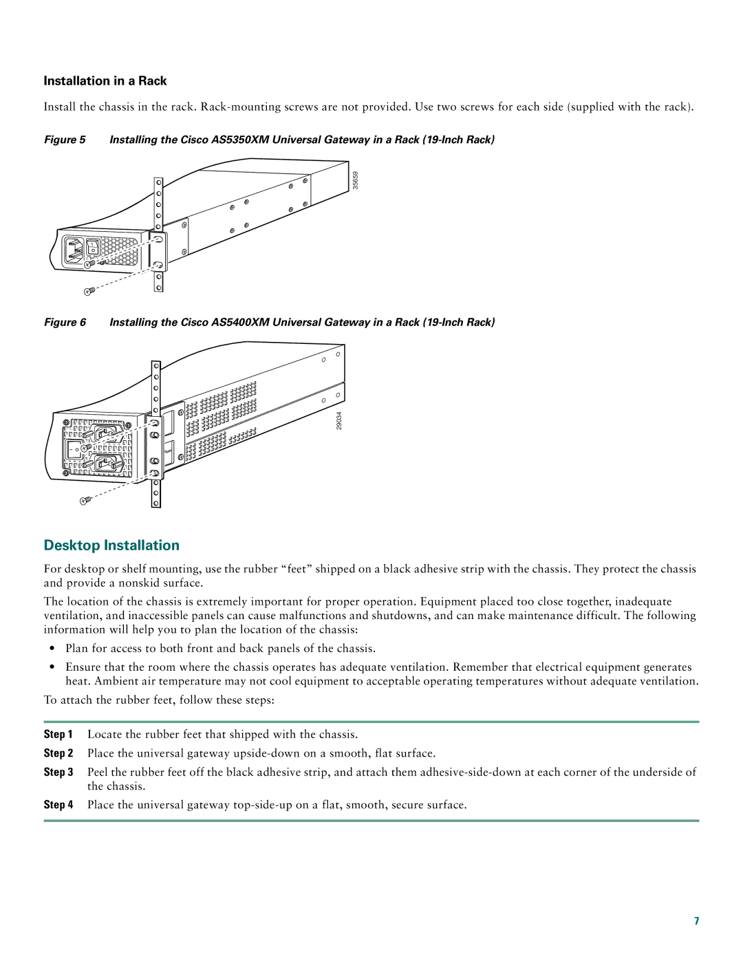 Cisco Systems AS5400XM quick start Desktop Installation, Installation in a Rack 