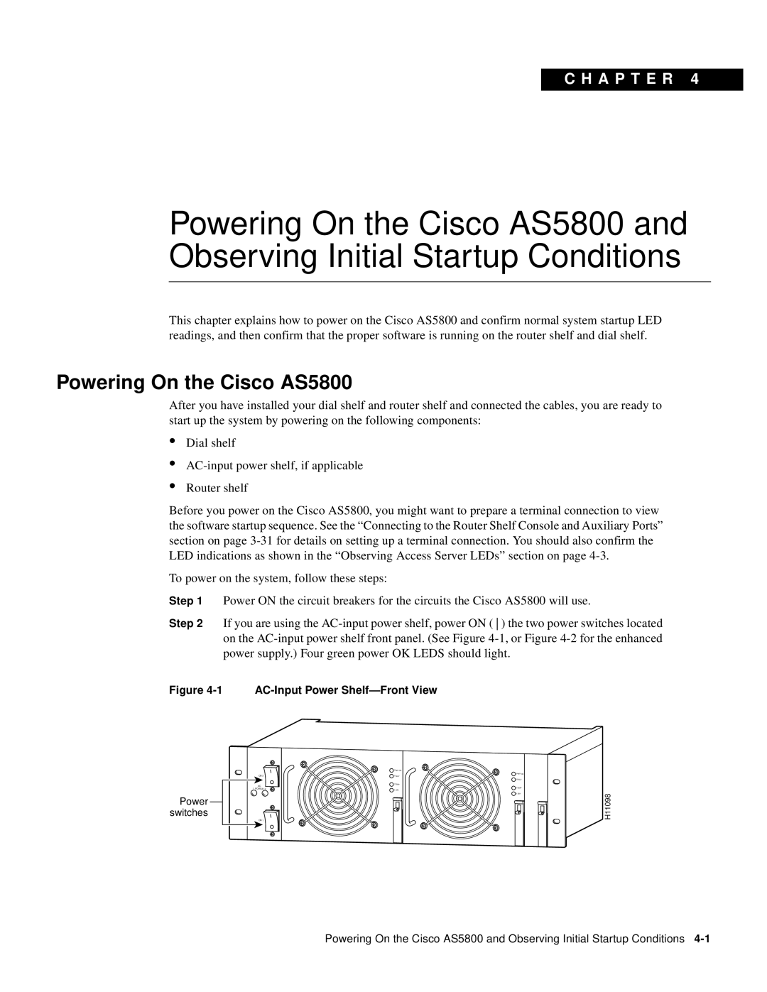 Cisco Systems manual Powering On the Cisco AS5800, AC-Input Power Shelf-Front View 