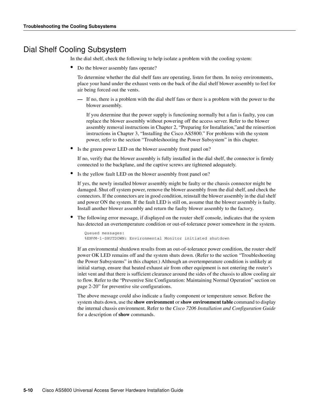 Cisco Systems AS5800 manual Dial Shelf Cooling Subsystem 