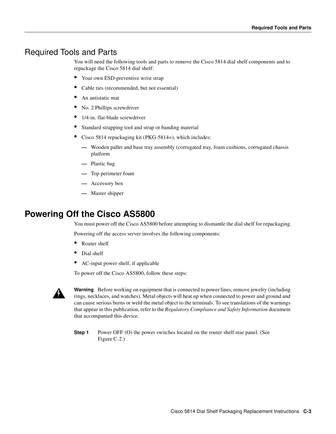 Cisco Systems manual Powering Off the Cisco AS5800, Required Tools and Parts 