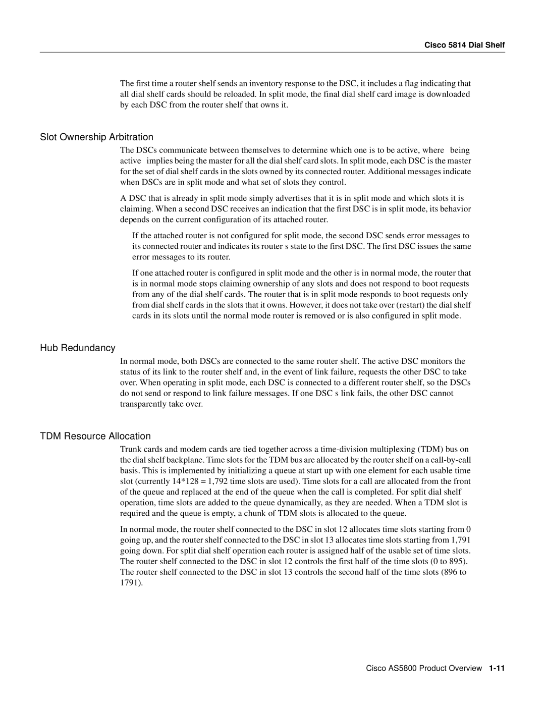 Cisco Systems AS5800 manual Slot Ownership Arbitration, Hub Redundancy, TDM Resource Allocation 