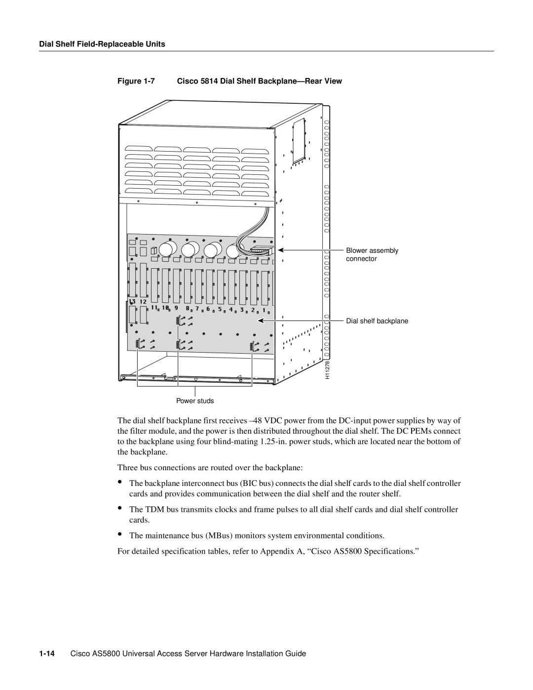 Cisco Systems AS5800 manual Cisco 5814 Dial Shelf Backplane-Rear View 