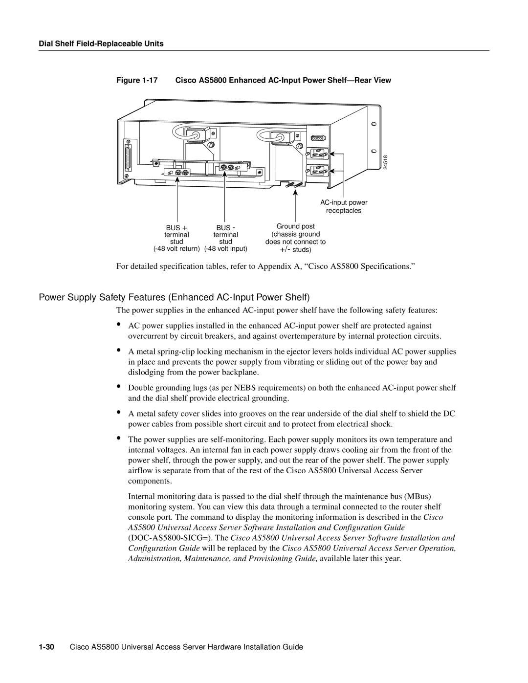 Cisco Systems AS5800 manual Power Supply Safety Features Enhanced AC-Input Power Shelf 