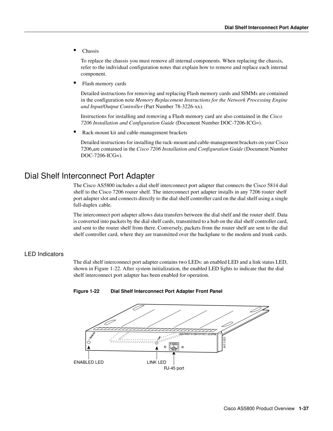 Cisco Systems AS5800 manual Dial Shelf Interconnect Port Adapter, LED Indicators 