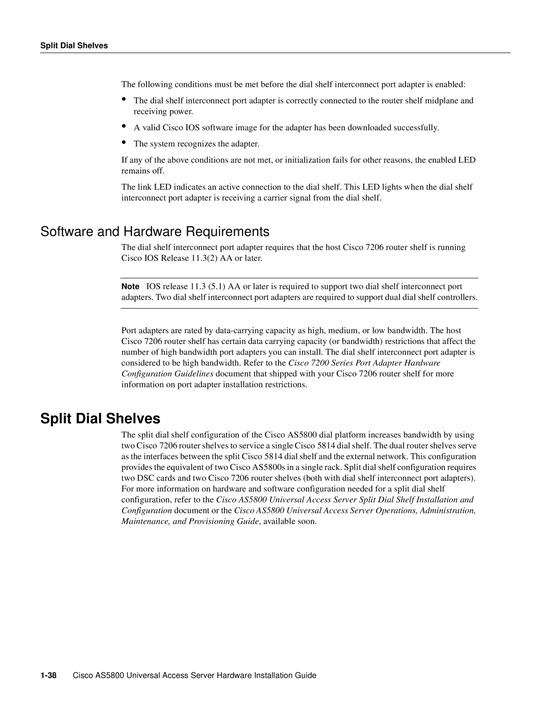 Cisco Systems AS5800 manual Split Dial Shelves, Software and Hardware Requirements 