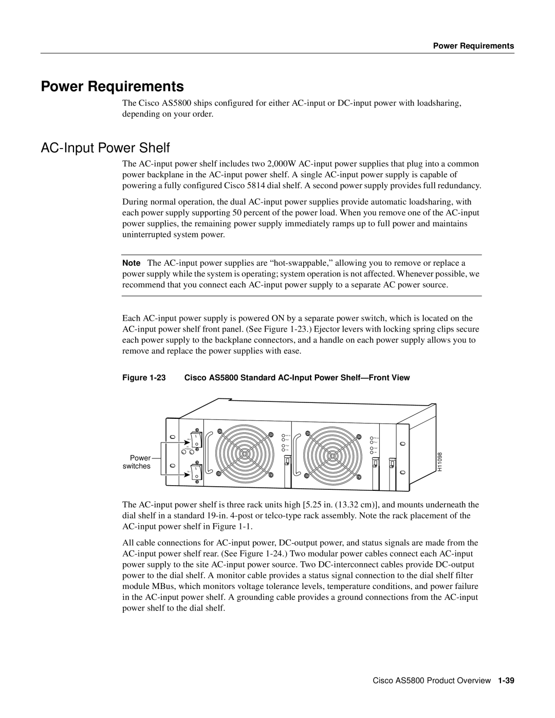 Cisco Systems AS5800 manual Power Requirements, AC-Input Power Shelf 