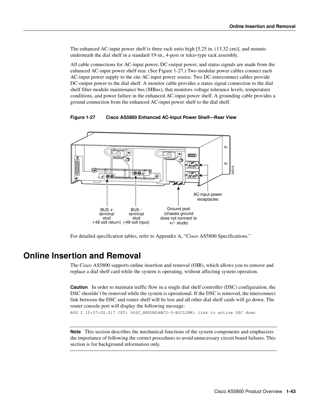 Cisco Systems AS5800 manual Online Insertion and Removal 