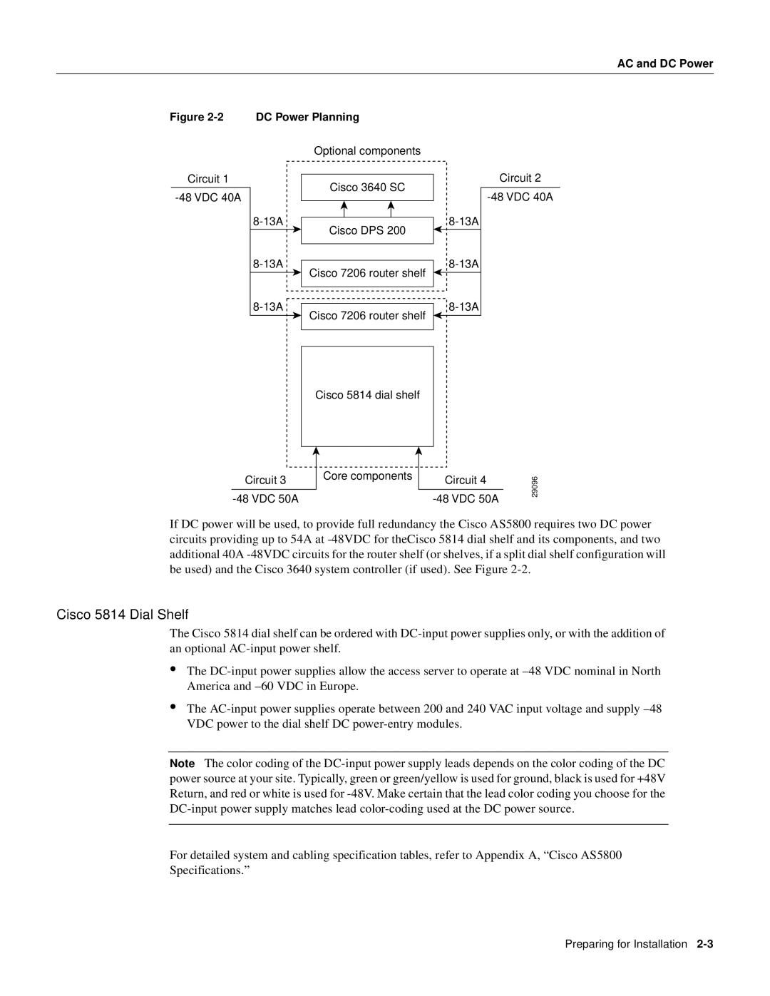 Cisco Systems AS5800 manual Cisco 5814 Dial Shelf, AC and DC Power DC Power Planning 