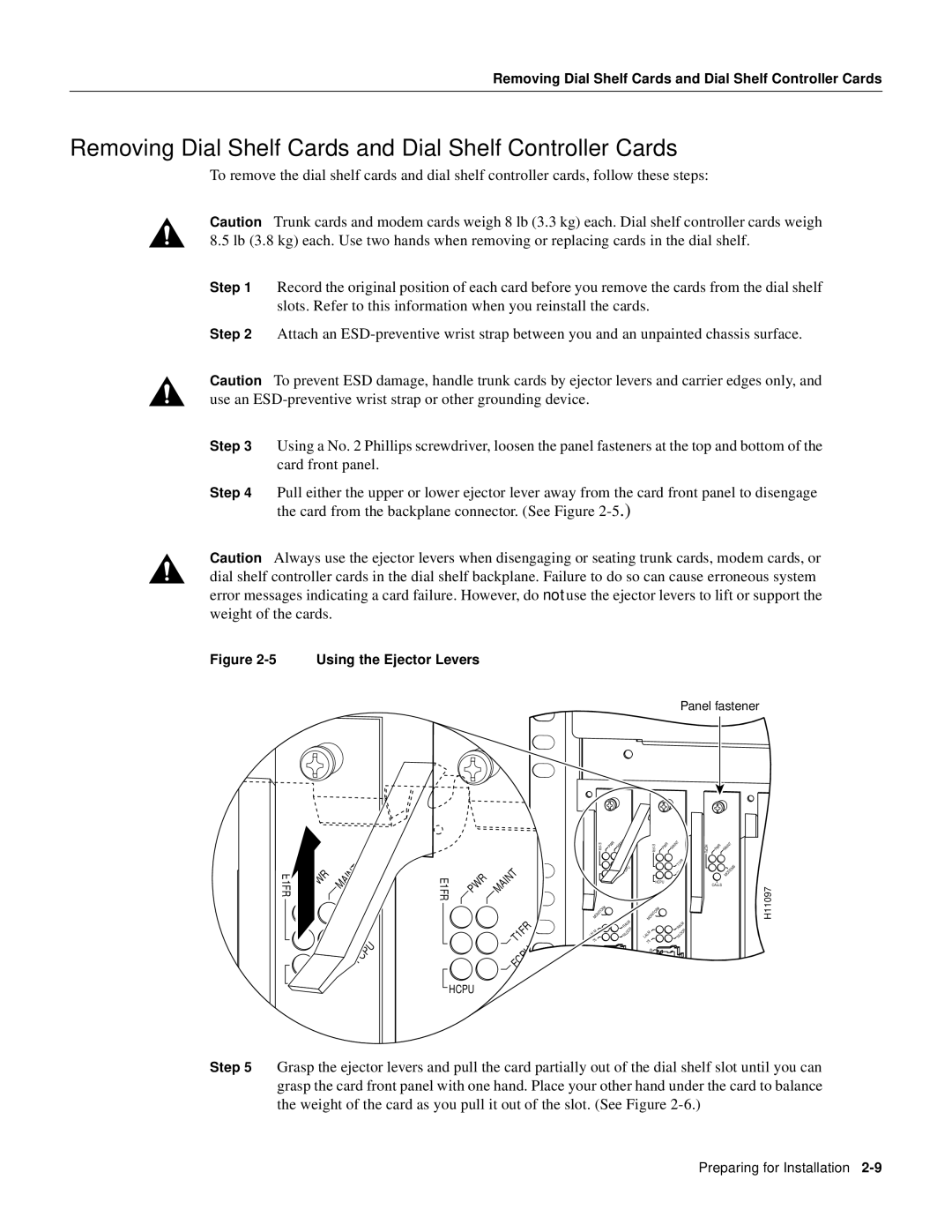 Cisco Systems AS5800 manual Removing Dial Shelf Cards and Dial Shelf Controller Cards 