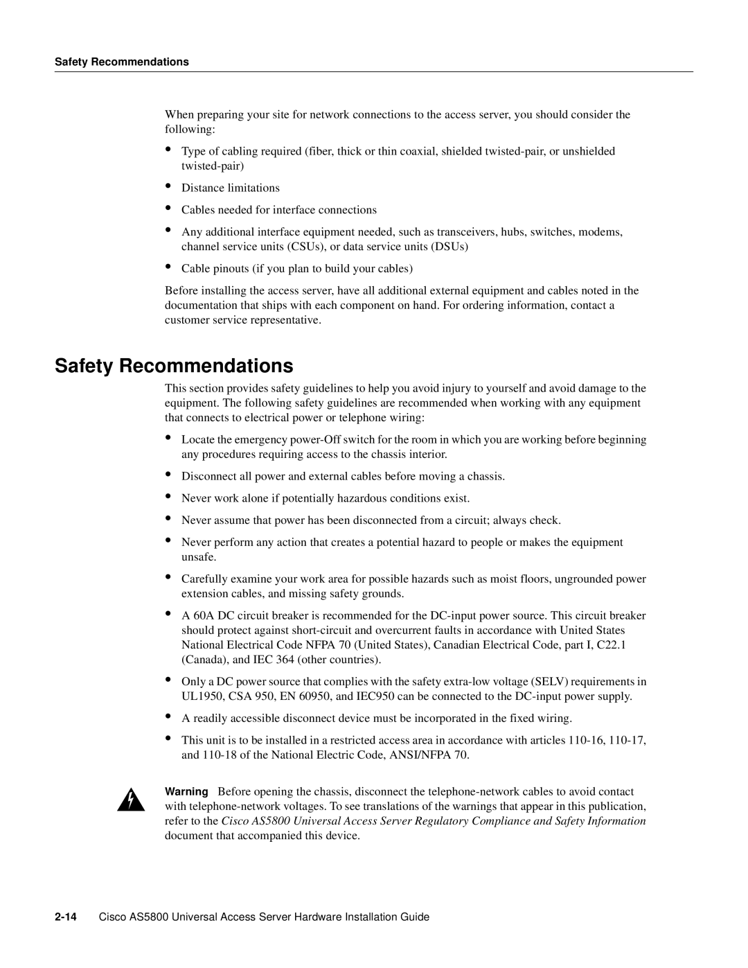 Cisco Systems AS5800 manual Safety Recommendations 