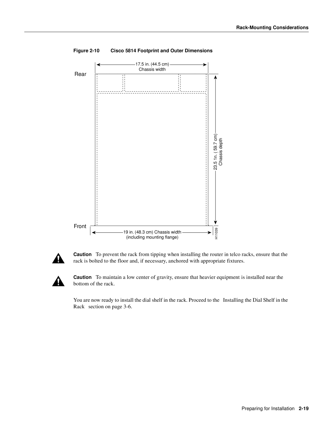 Cisco Systems AS5800 manual Cisco 5814 Footprint and Outer Dimensions 