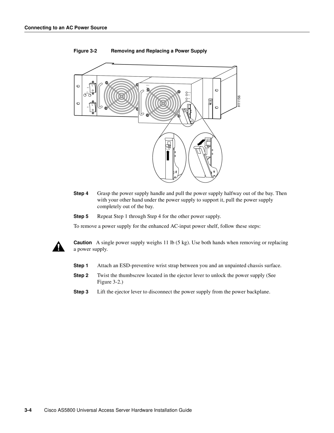 Cisco Systems AS5800 manual Removing and Replacing a Power Supply 