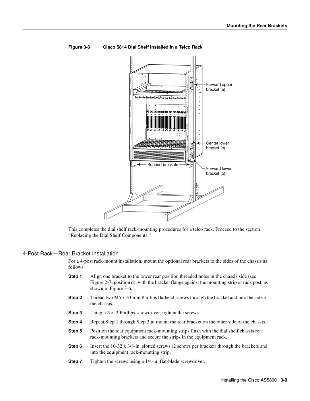 Cisco Systems AS5800 manual Post Rack- Rear Bracket Installation 