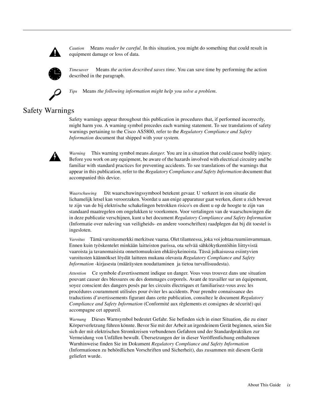 Cisco Systems AS5800 manual Safety Warnings 