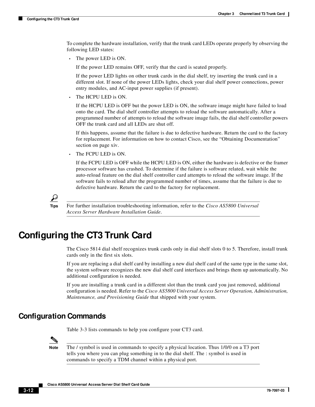 Cisco Systems AS5800 manual Configuring the CT3 Trunk Card, Configuration Commands 