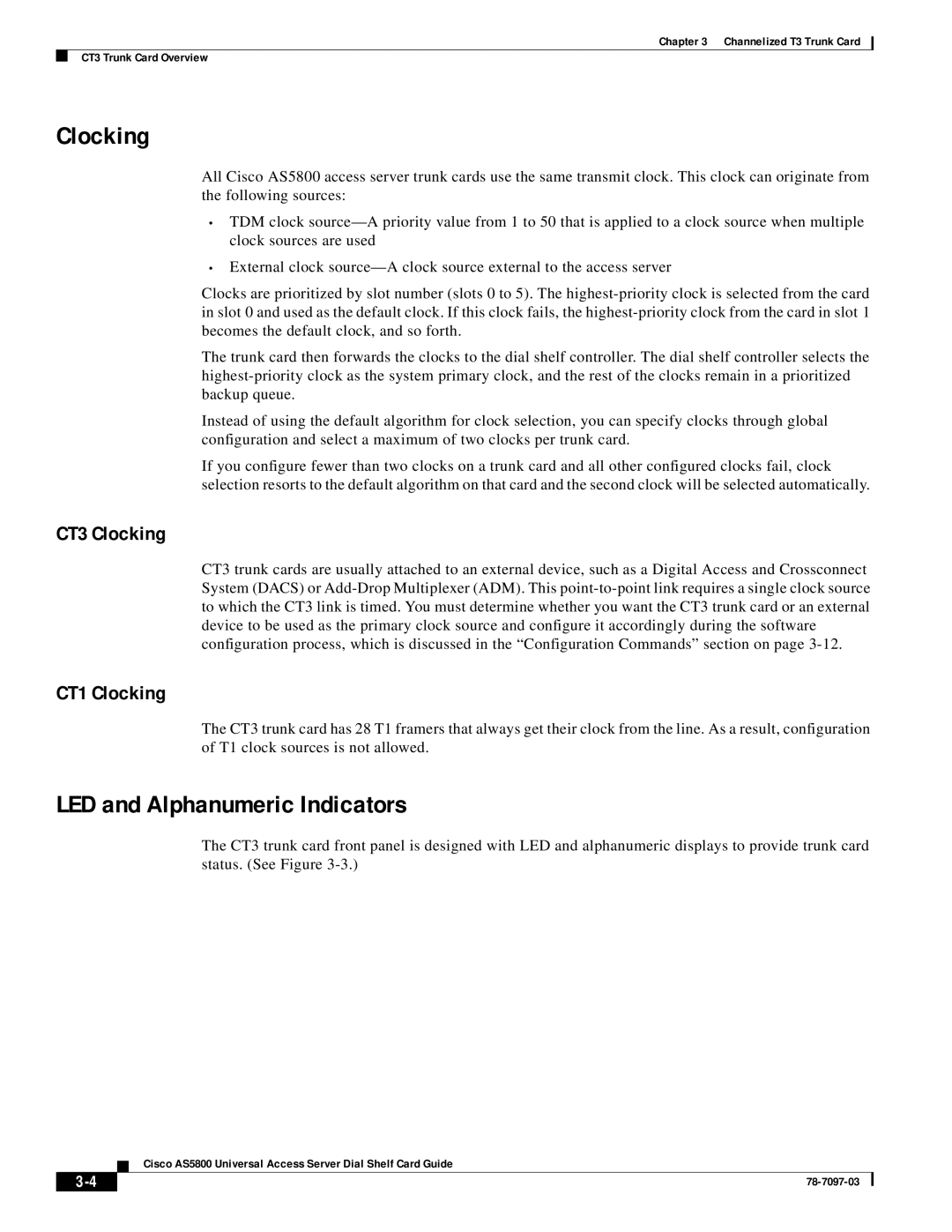 Cisco Systems AS5800 manual LED and Alphanumeric Indicators, CT3 Clocking, CT1 Clocking 