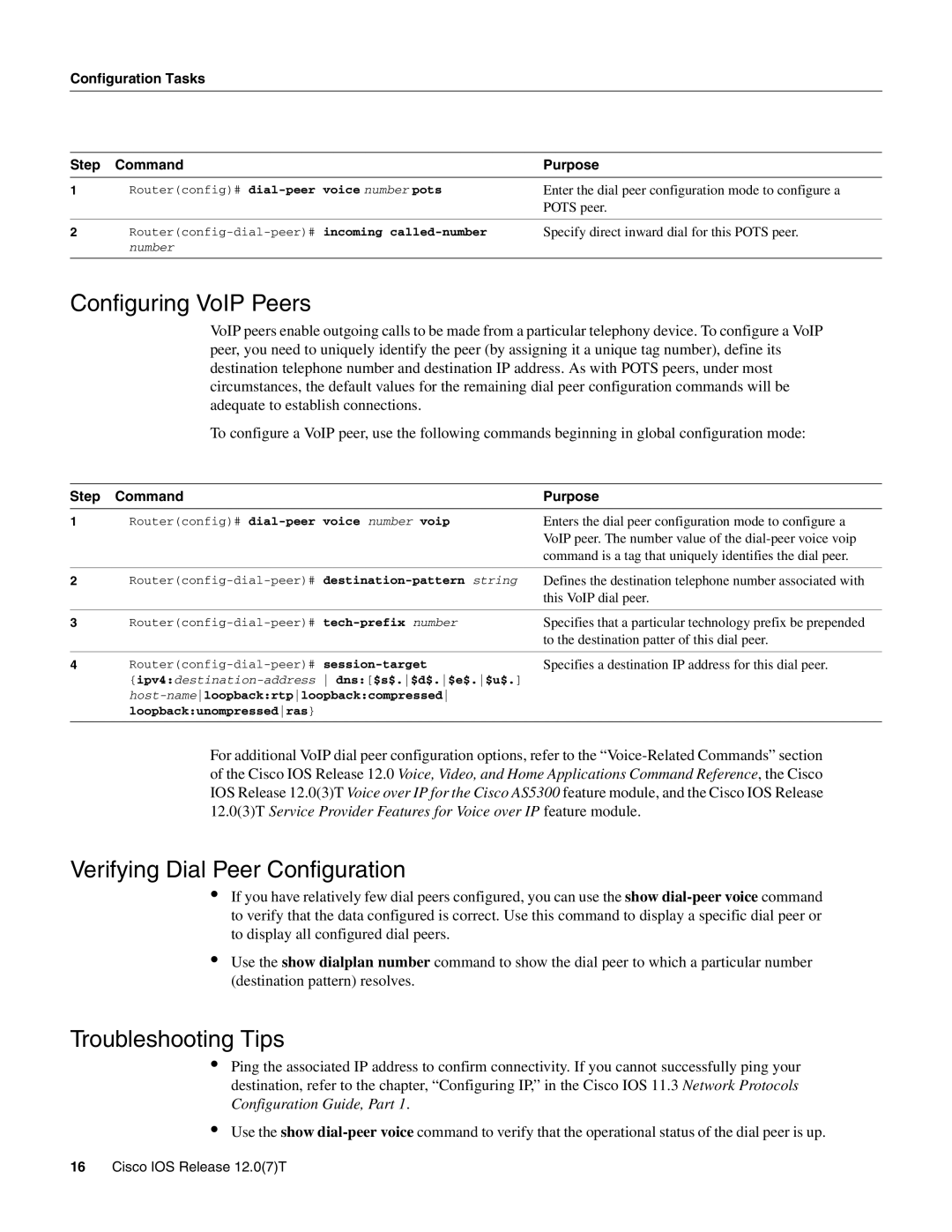 Cisco Systems AS5800 manual Configuring VoIP Peers, Verifying Dial Peer Configuration 