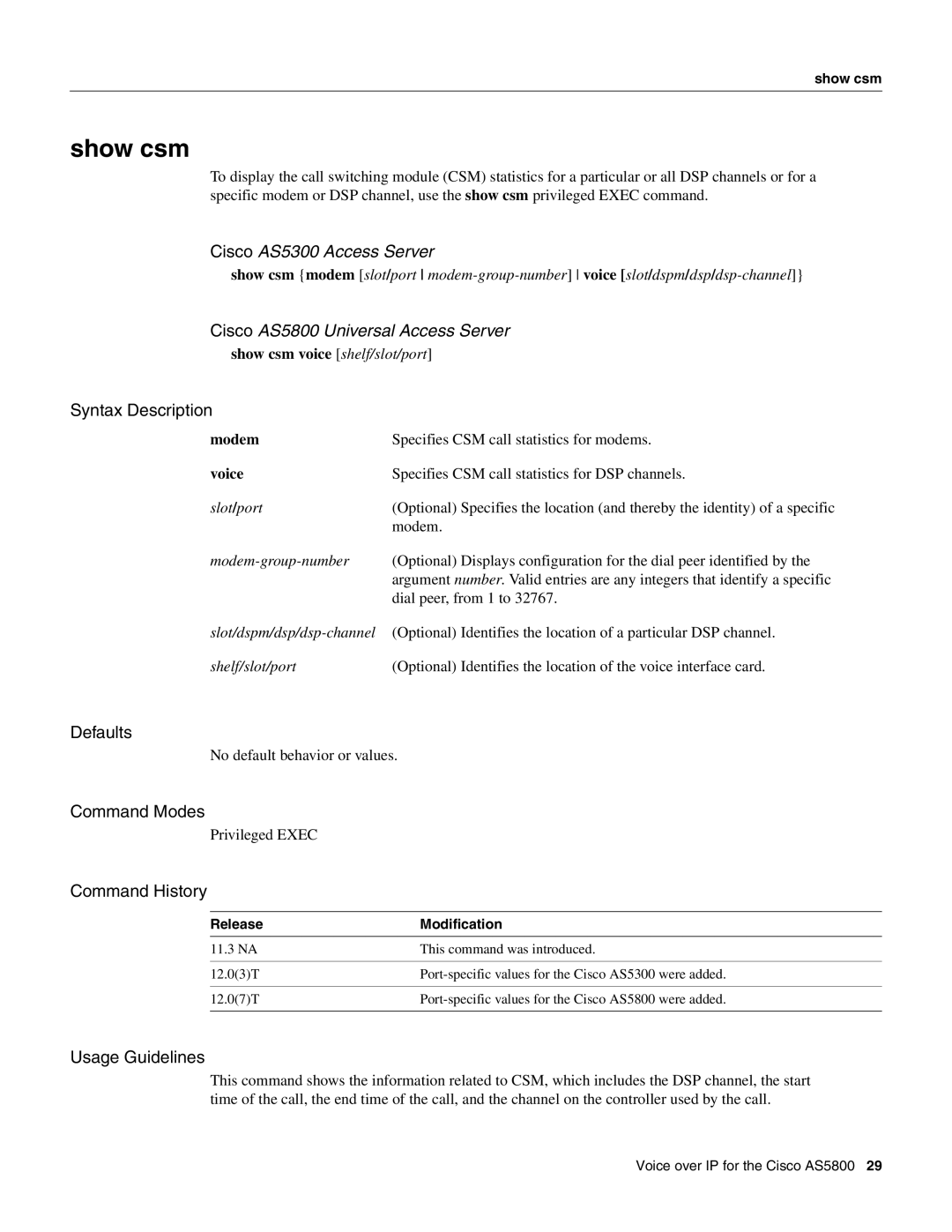 Cisco Systems AS5800 manual Show csm 