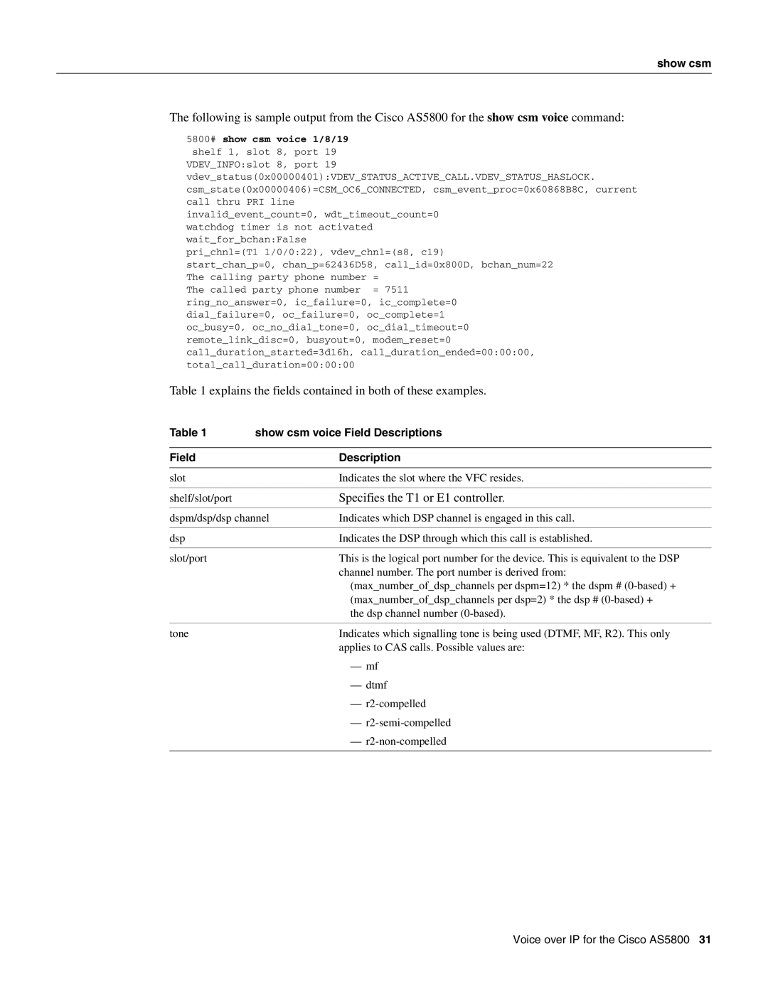 Cisco Systems AS5800 manual Explains the fields contained in both of these examples, Specifies the T1 or E1 controller 