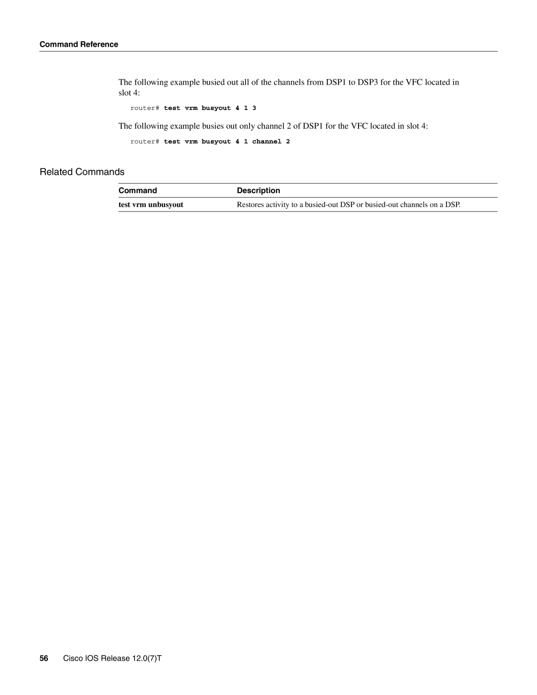 Cisco Systems AS5800 manual Router# test vrm busyout 4 1 channel 