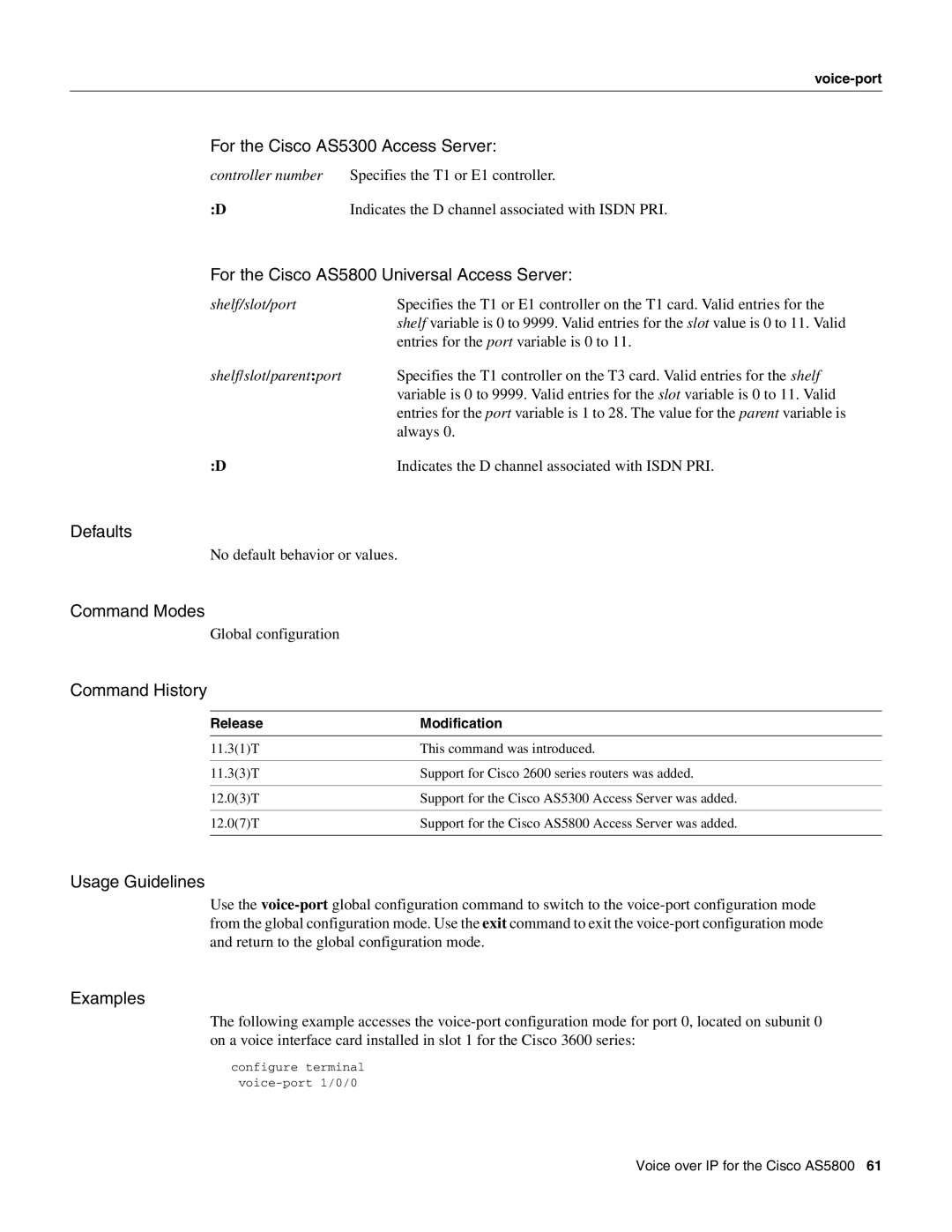 Cisco Systems AS5800 manual Global configuration, Voice-port 