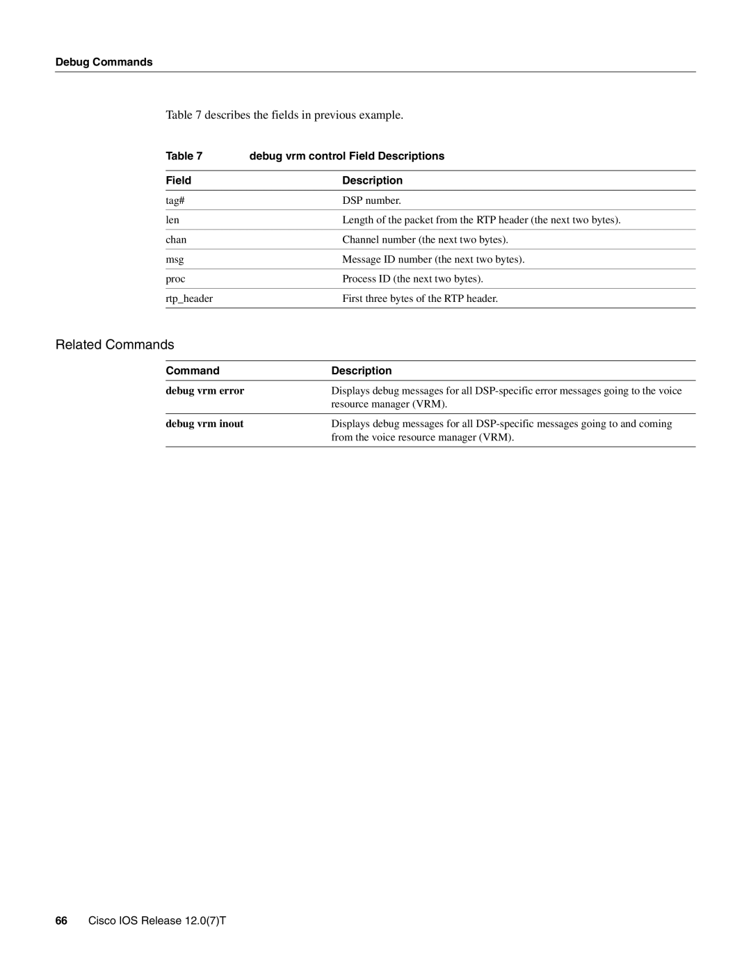 Cisco Systems AS5800 manual Describes the fields in previous example, Debug vrm control Field Descriptions 