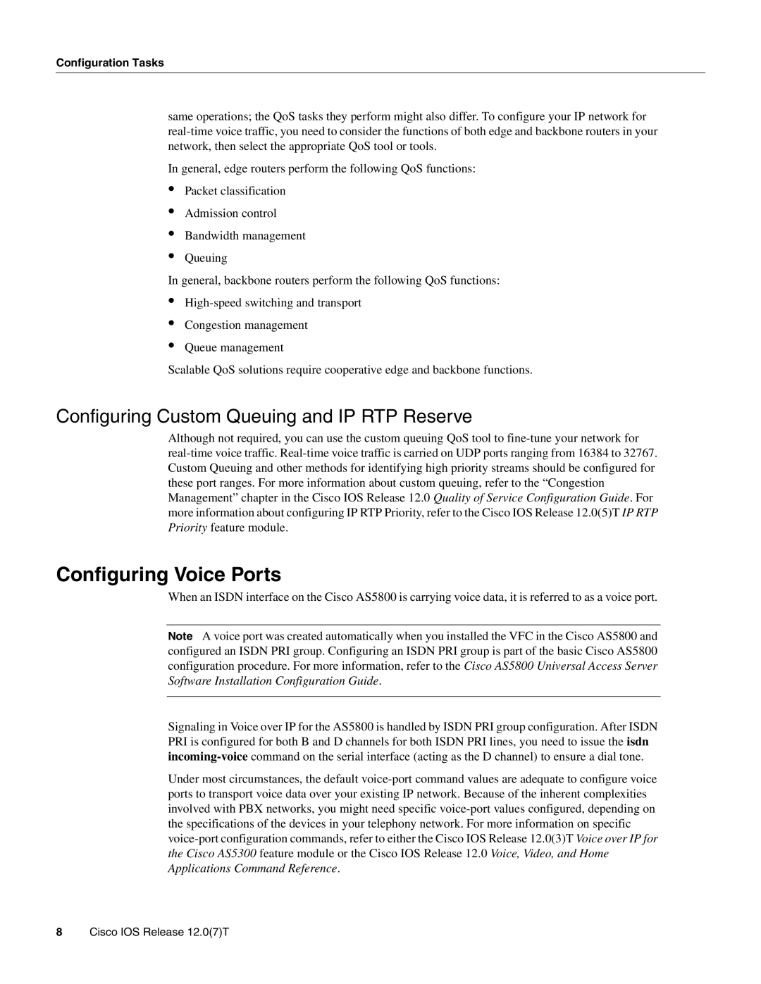 Cisco Systems AS5800 manual Configuring Voice Ports, Configuring Custom Queuing and IP RTP Reserve 