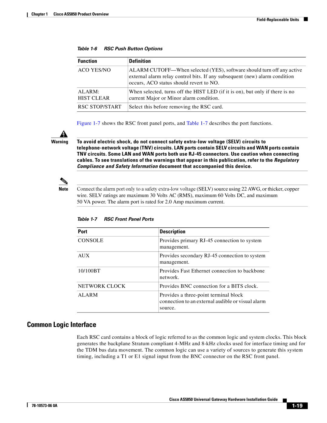 Cisco Systems AS5850 manual Function Definition, Port Description 