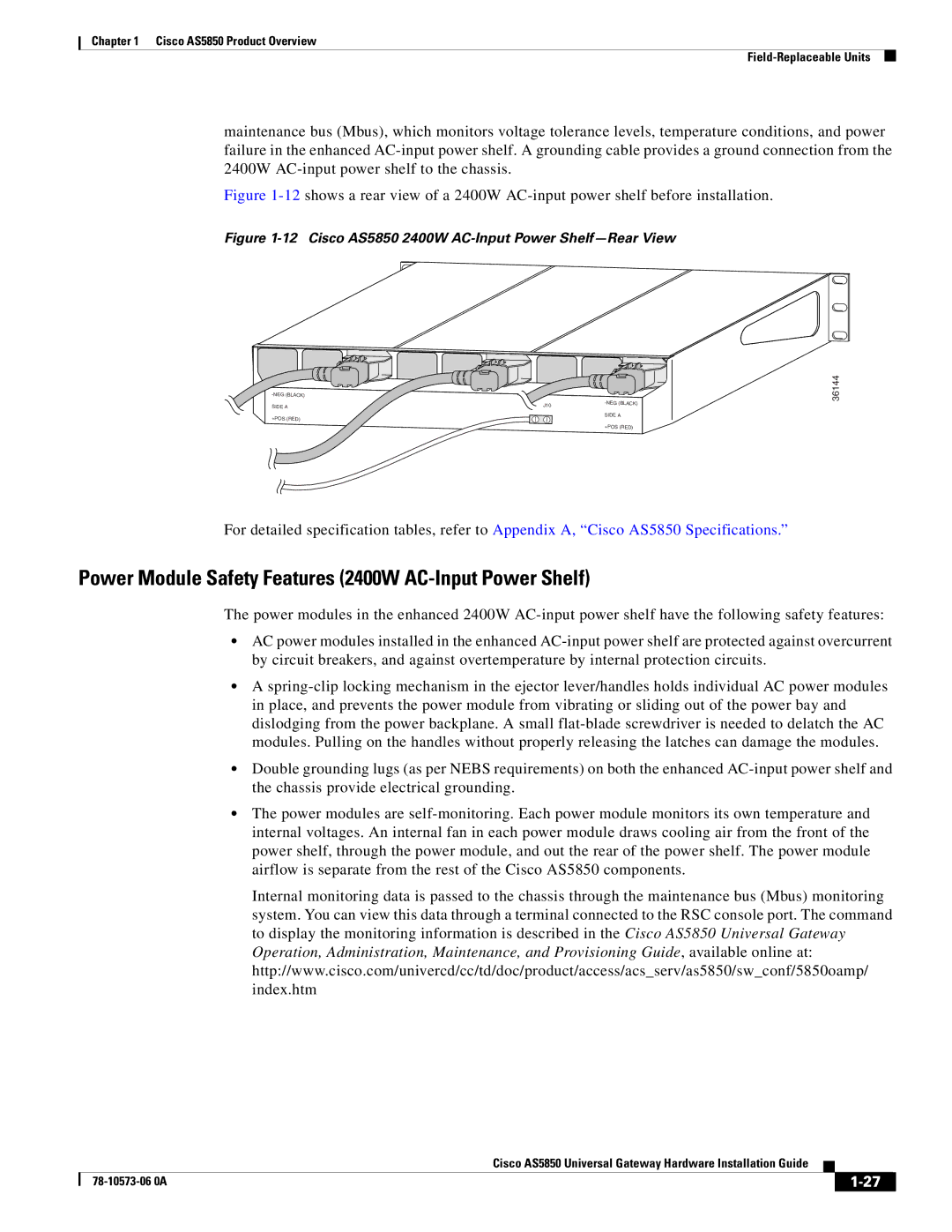 Cisco Systems AS5850 manual Power Module Safety Features 2400W AC-Input Power Shelf 