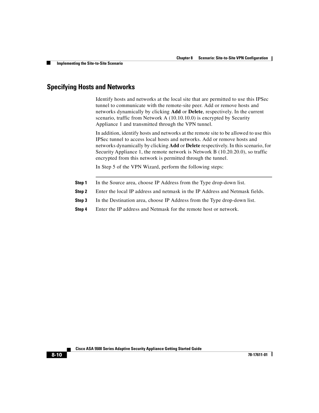 Cisco Systems ASA 5500 manual Specifying Hosts and Networks 