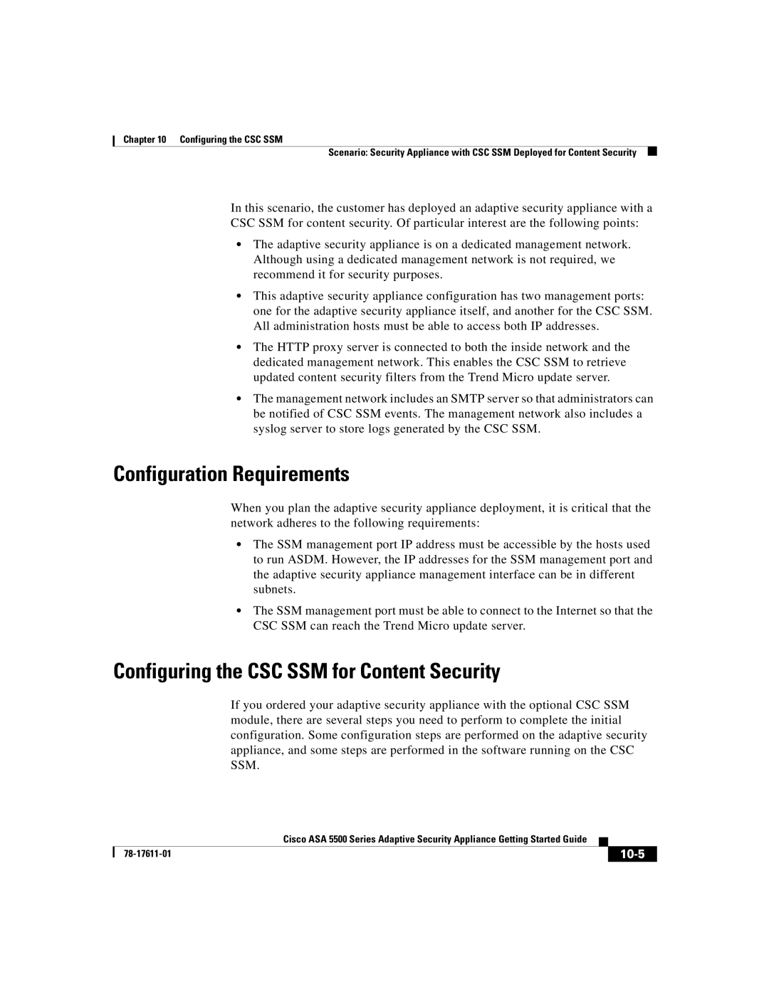 Cisco Systems ASA 5500 manual Configuring the CSC SSM for Content Security, 10-5 