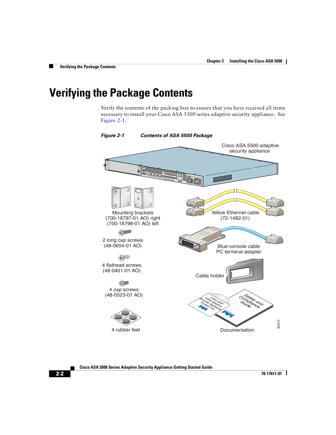 Cisco Systems ASA 5500 manual Verifying the Package Contents 