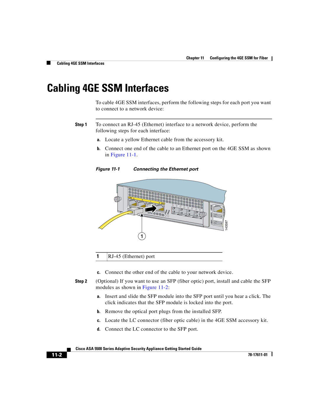 Cisco Systems ASA 5500 manual Cabling 4GE SSM Interfaces, 11-2 