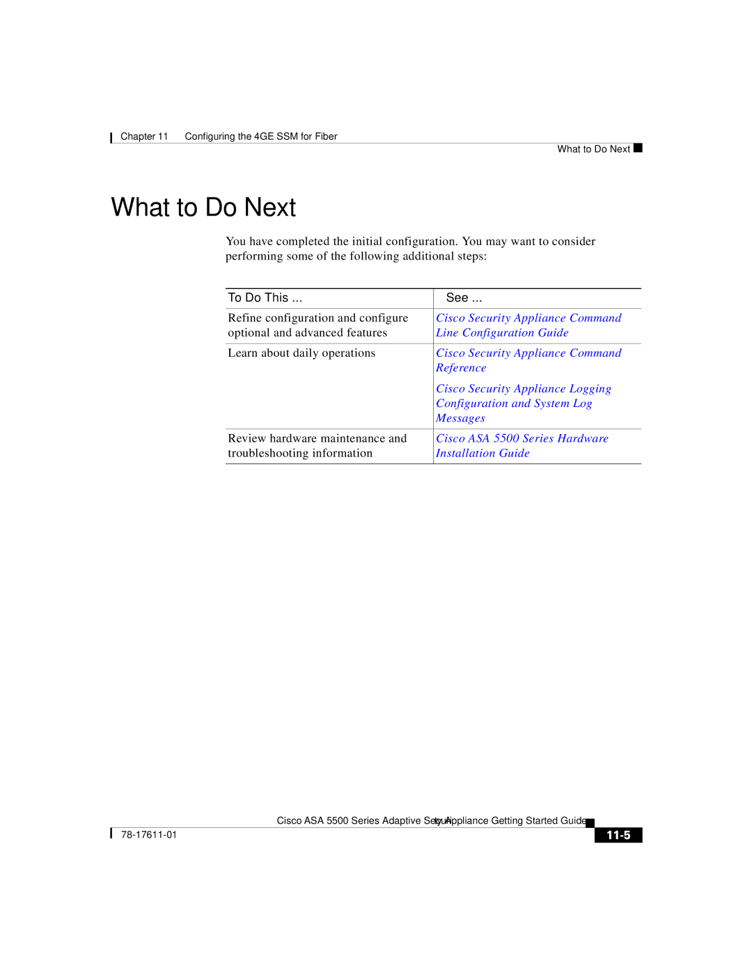 Cisco Systems ASA 5500 manual What to Do Next, 11-5 