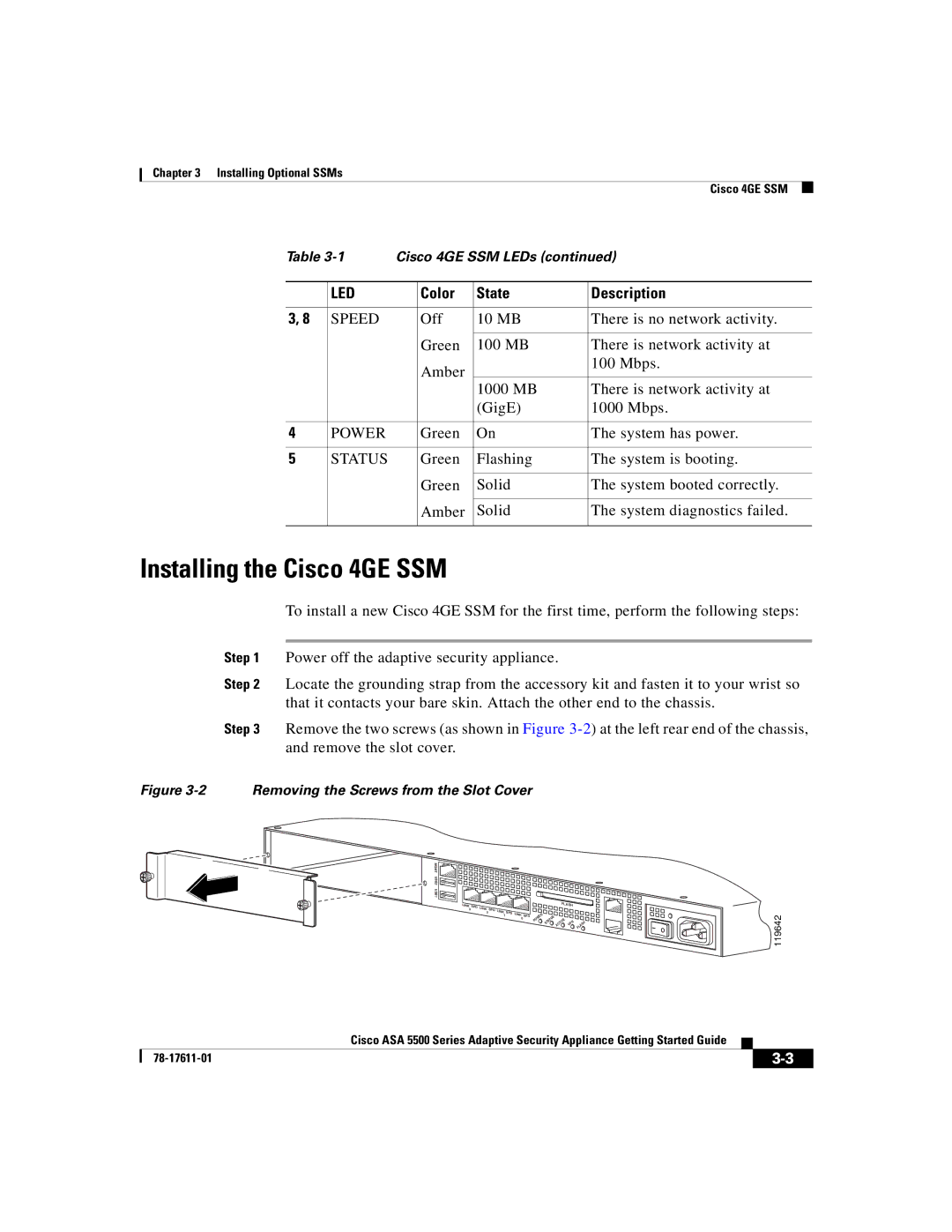 Cisco Systems ASA 5500 manual Installing the Cisco 4GE SSM, Speed 