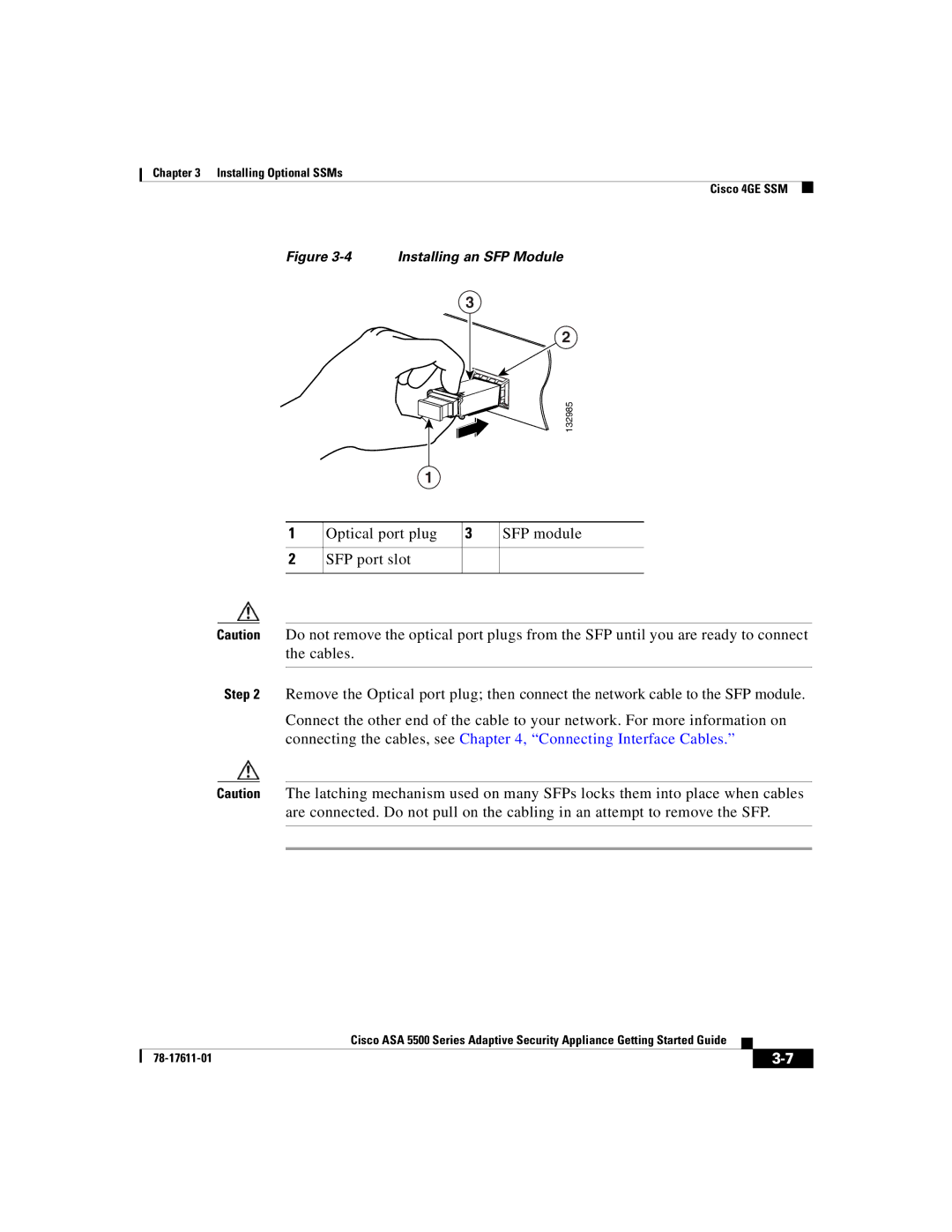 Cisco Systems ASA 5500 manual Installing an SFP Module 