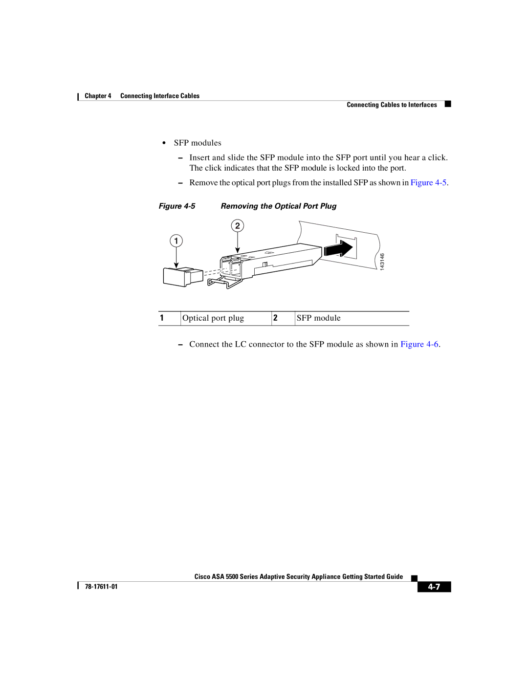 Cisco Systems ASA 5500 manual Removing the Optical Port Plug 