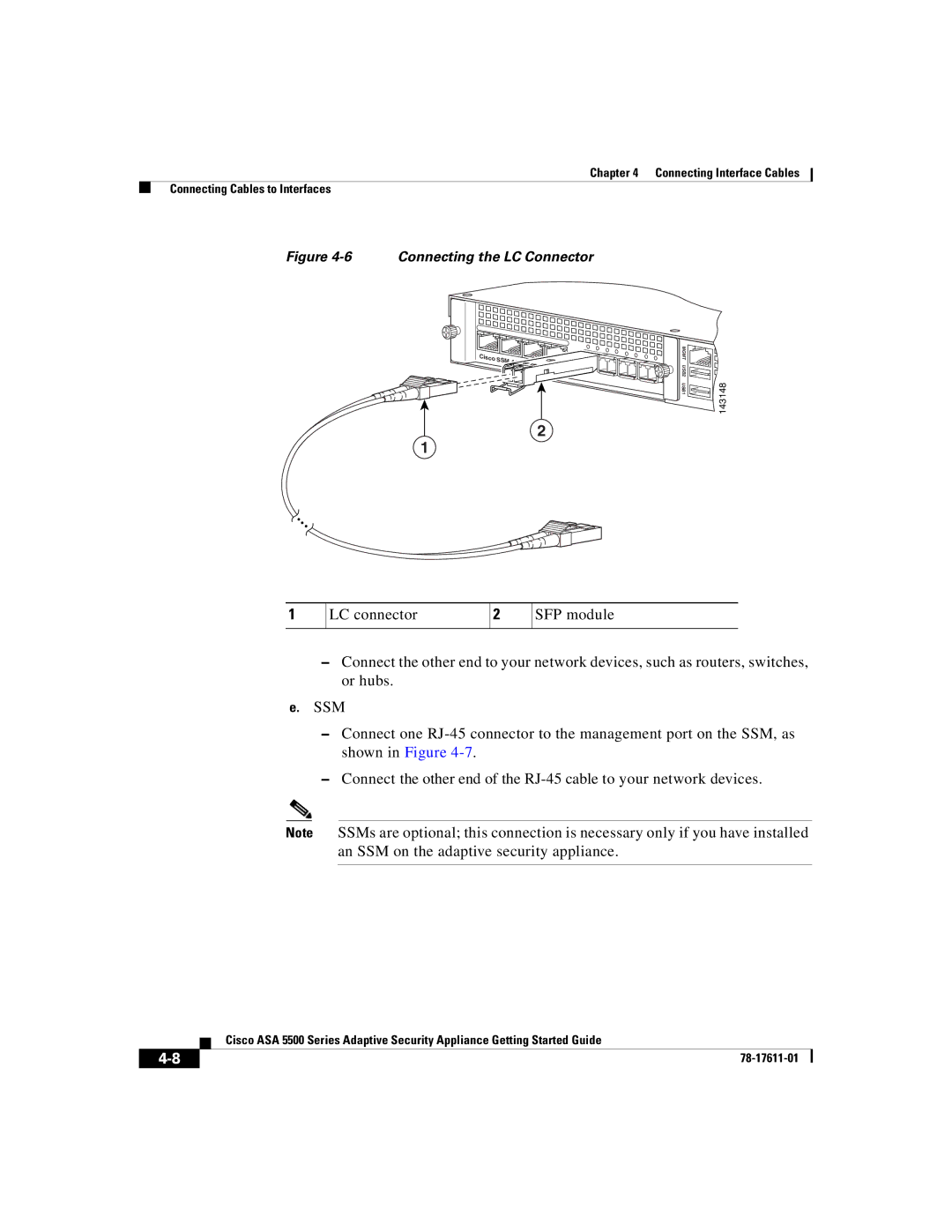 Cisco Systems ASA 5500 manual Connecting the LC Connector 