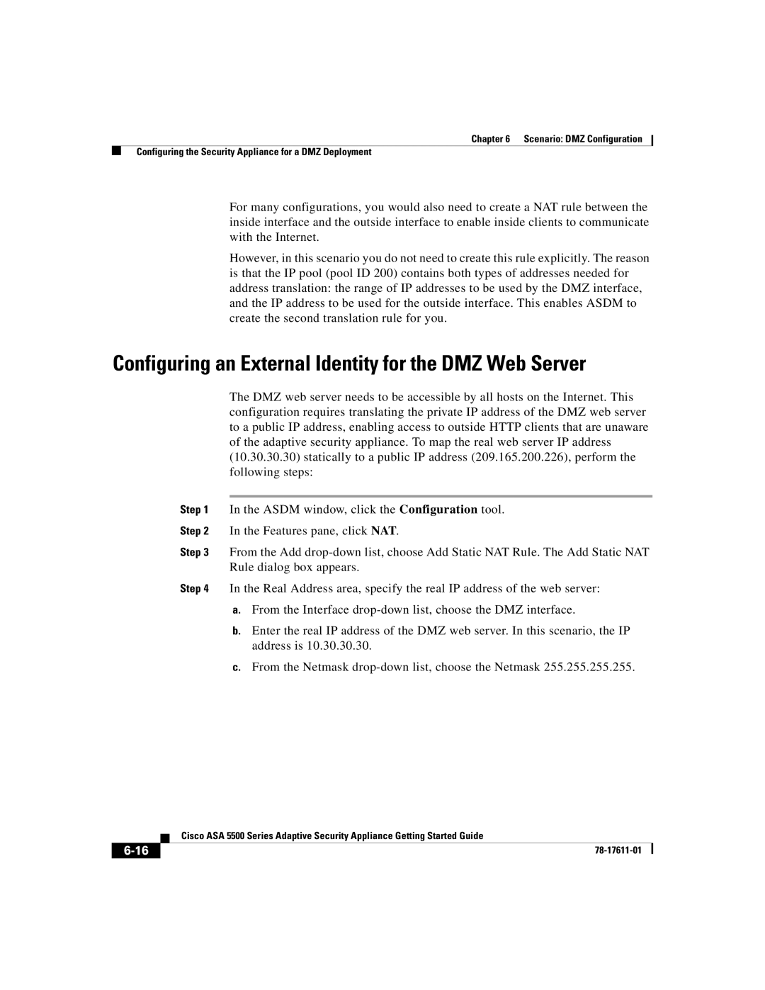 Cisco Systems ASA 5500 manual Configuring an External Identity for the DMZ Web Server 