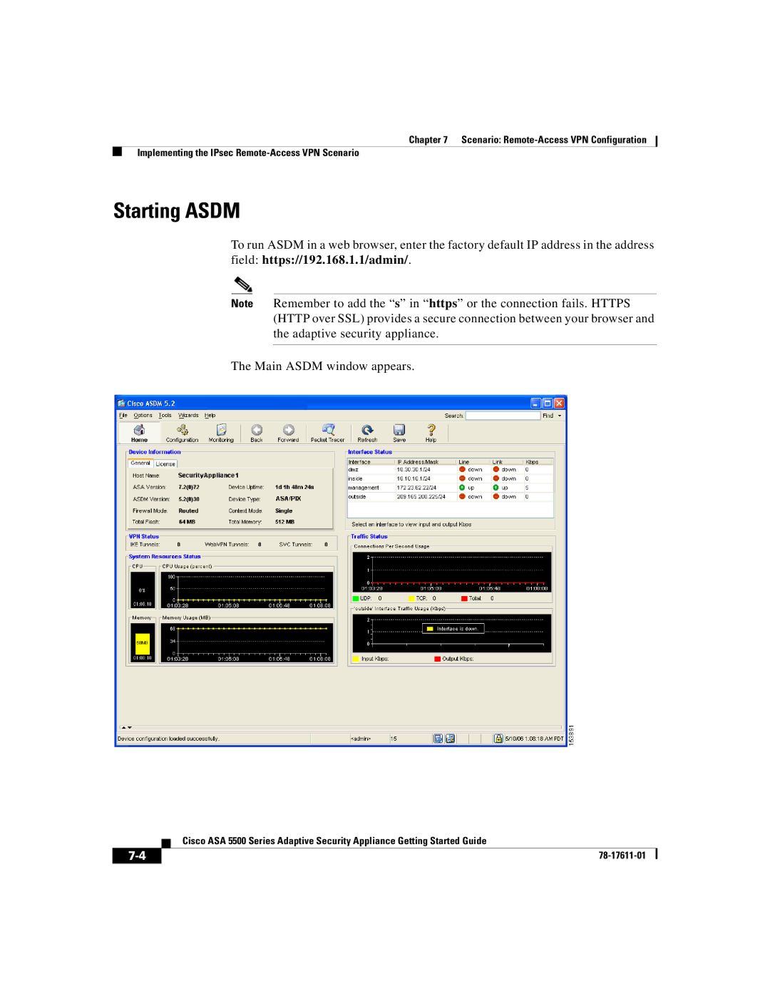 Cisco Systems ASA 5500 manual Starting Asdm 