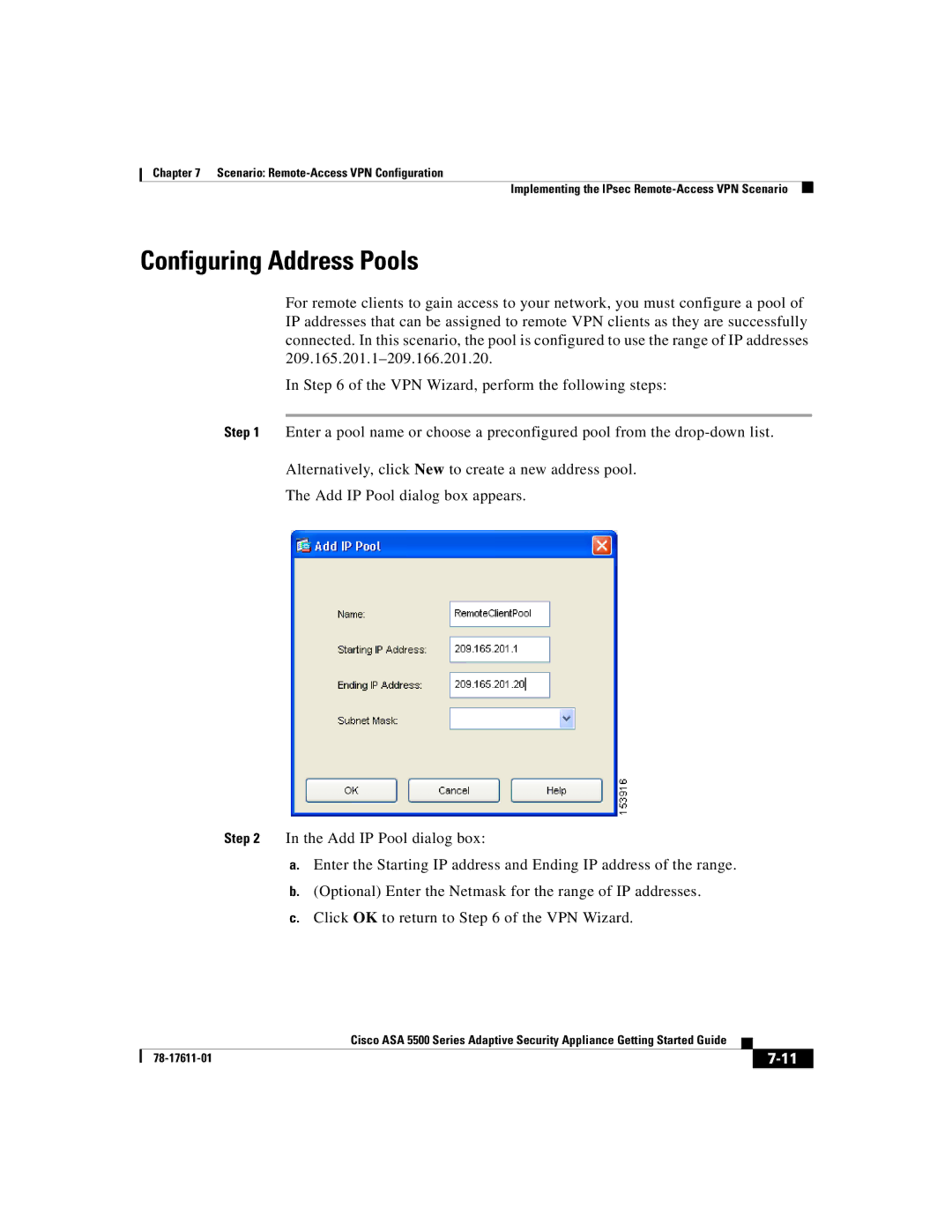 Cisco Systems ASA 5500 manual Configuring Address Pools 