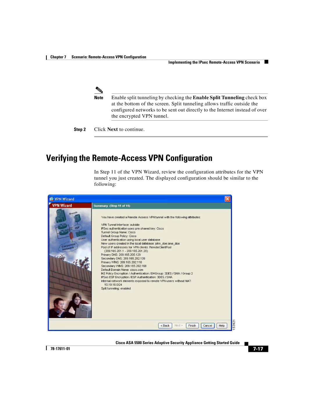 Cisco Systems ASA 5500 manual Verifying the Remote-Access VPN Configuration 