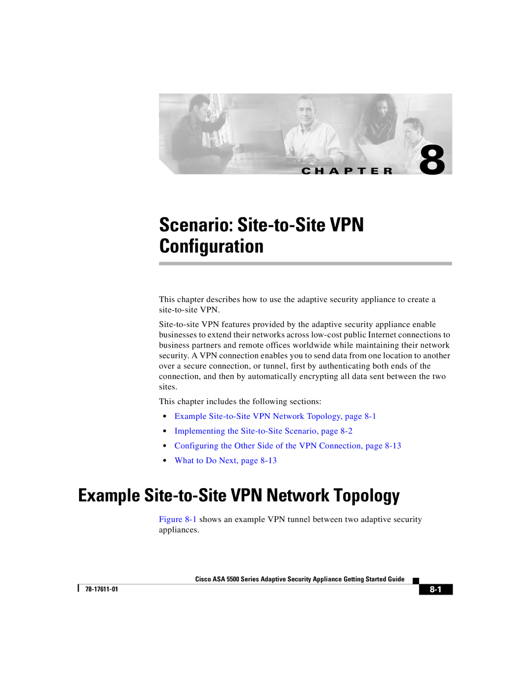 Cisco Systems ASA 5500 manual Scenario Site-to-Site VPN Configuration, Example Site-to-Site VPN Network Topology 