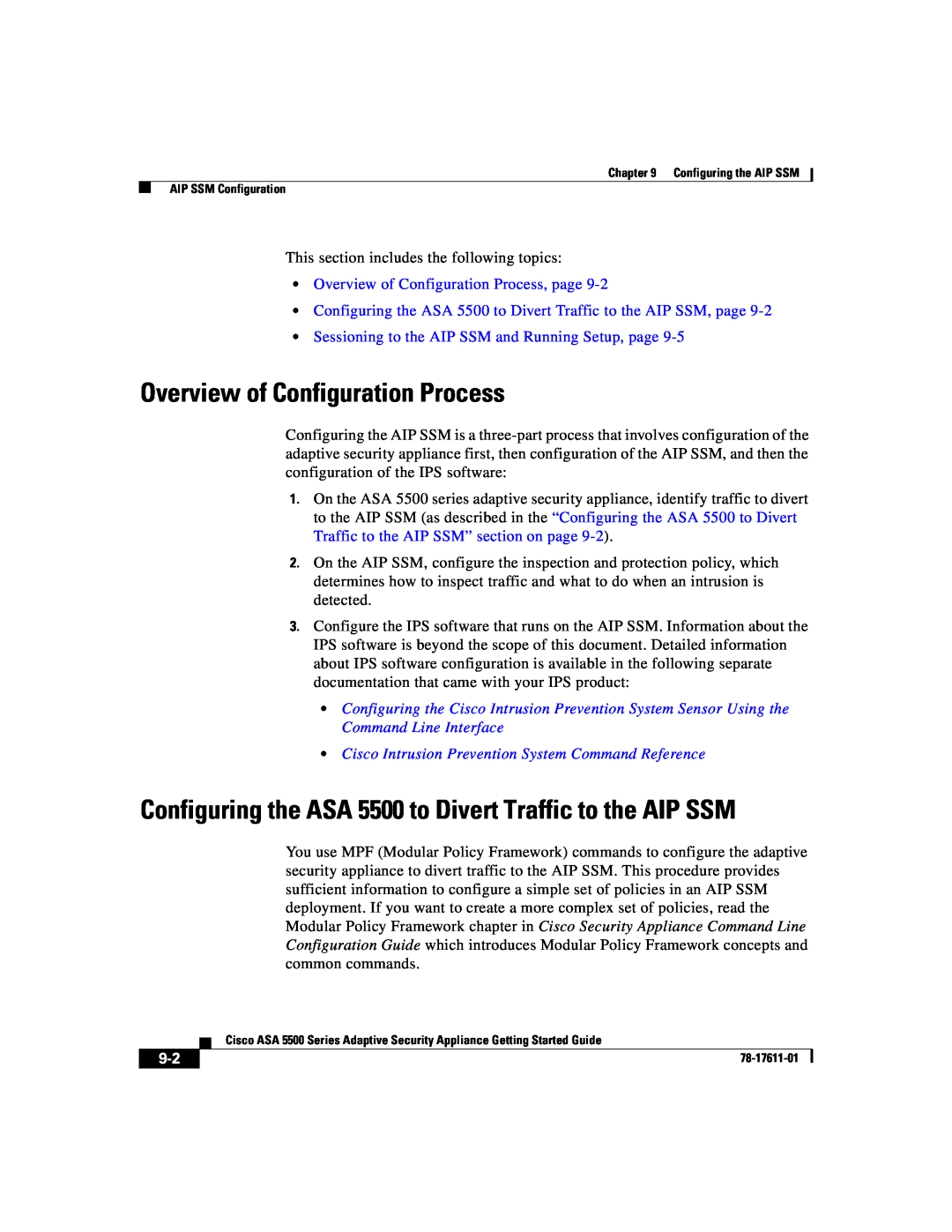 Cisco Systems ASA 5500 manual •Overview of Configuration Process, page 
